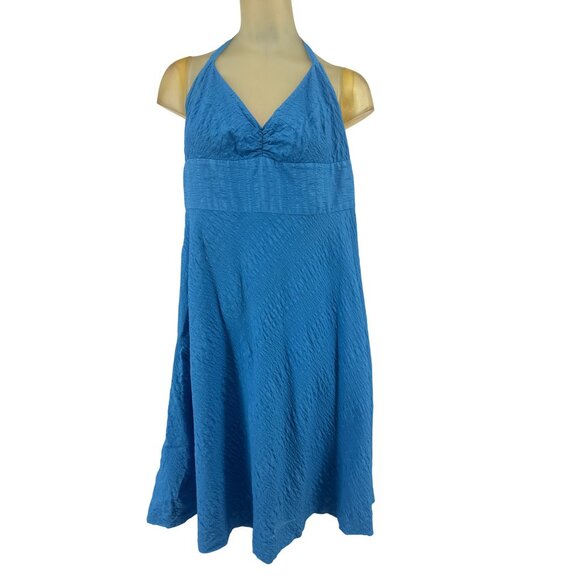 J.Crew Womens Halter Dress Blue crinkle Cotton Size 16 - Picture 1 of 4